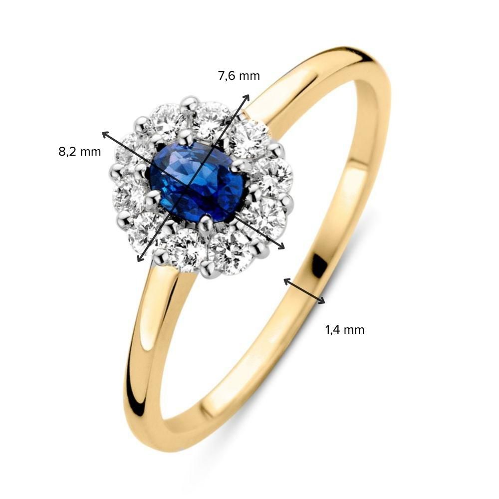 Raffinierter Gelbgoldring mit blauem Saphir und Brillanten