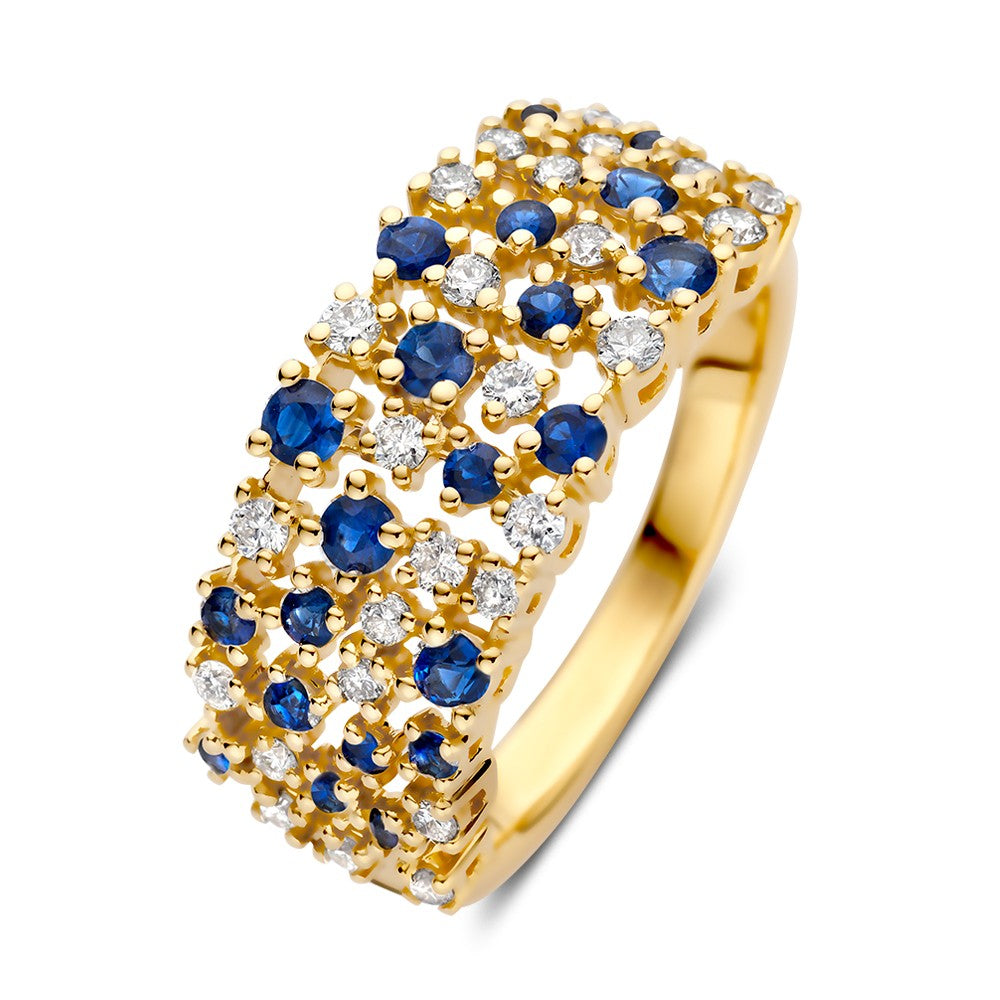 Ring aus Gelbgold mit Brillanten und Saphiren in verschiedenen Größen