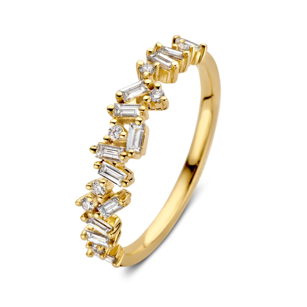 Gelbgoldener Ring mit Baguette- und brillantgeschliffenen Diamanten – 0,38 Karat Diamant