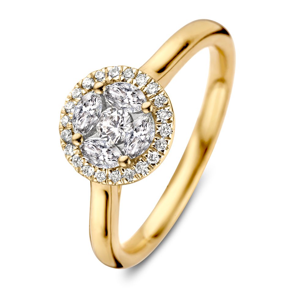 Gelbgoldener Ring mit Brillanten in rundem und marquiseschliff, 0,52 Karat, mit funkelndem Zirkelschliff
