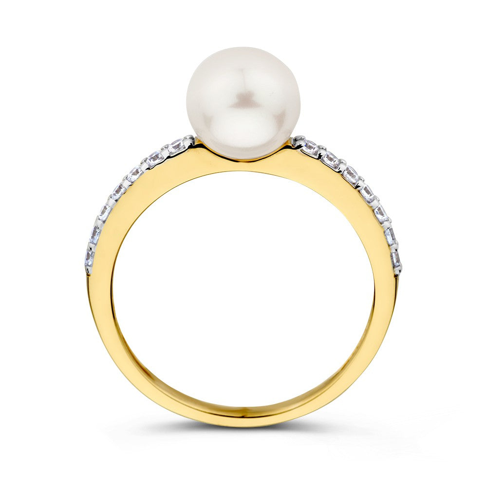 14K Goldring mit Süßwasserperle und Zirkonia für Damen, Elegantes Schmuckstück