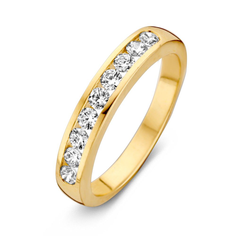 Ring aus Gelbgold mit Zirkonia-Steinen in einer Reihe