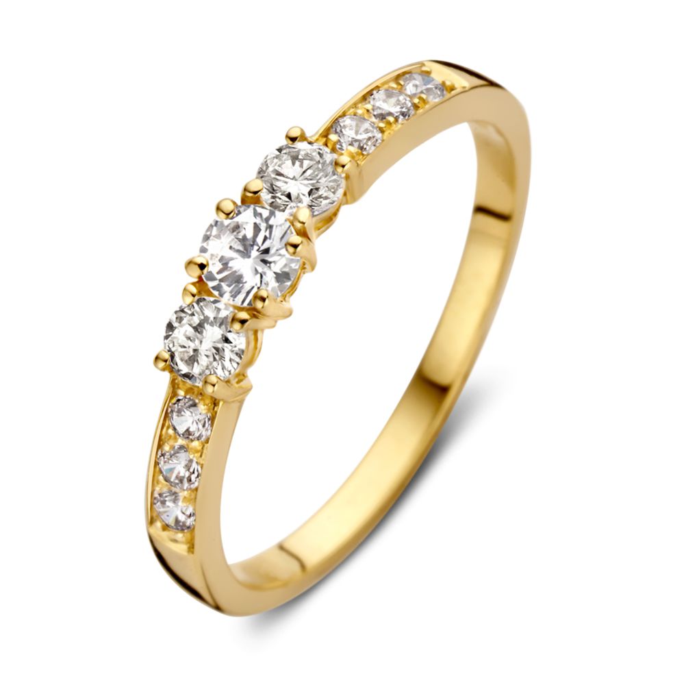Ring aus 14 Karat Gelbgold mit Zirkonia, fünfsteiliges Design und glitzernden Details