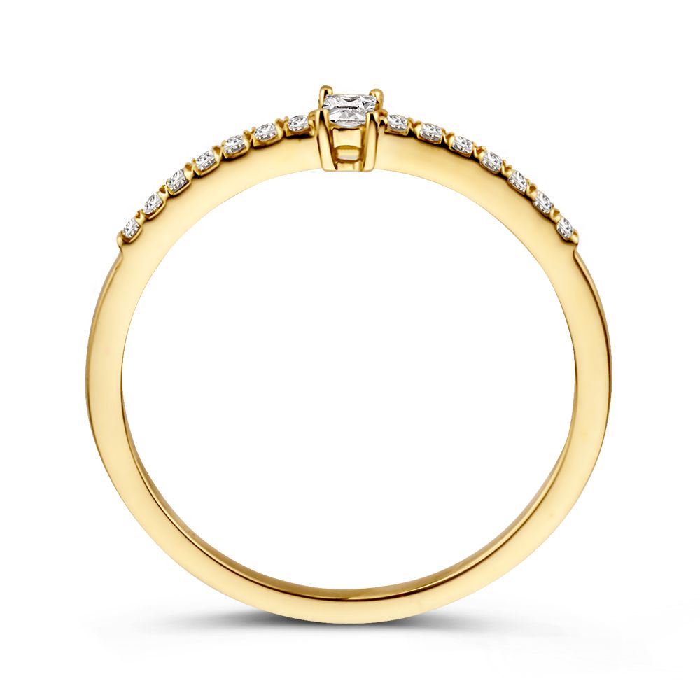 Gelbgoldring mit Zirkonia und Baguette-geschliffenem Mittelstein