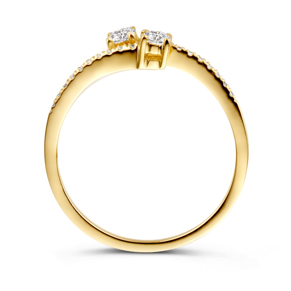 Verspielter Gelbgoldring mit doppeltem Band und Zirkonia – 14 Karat Gold