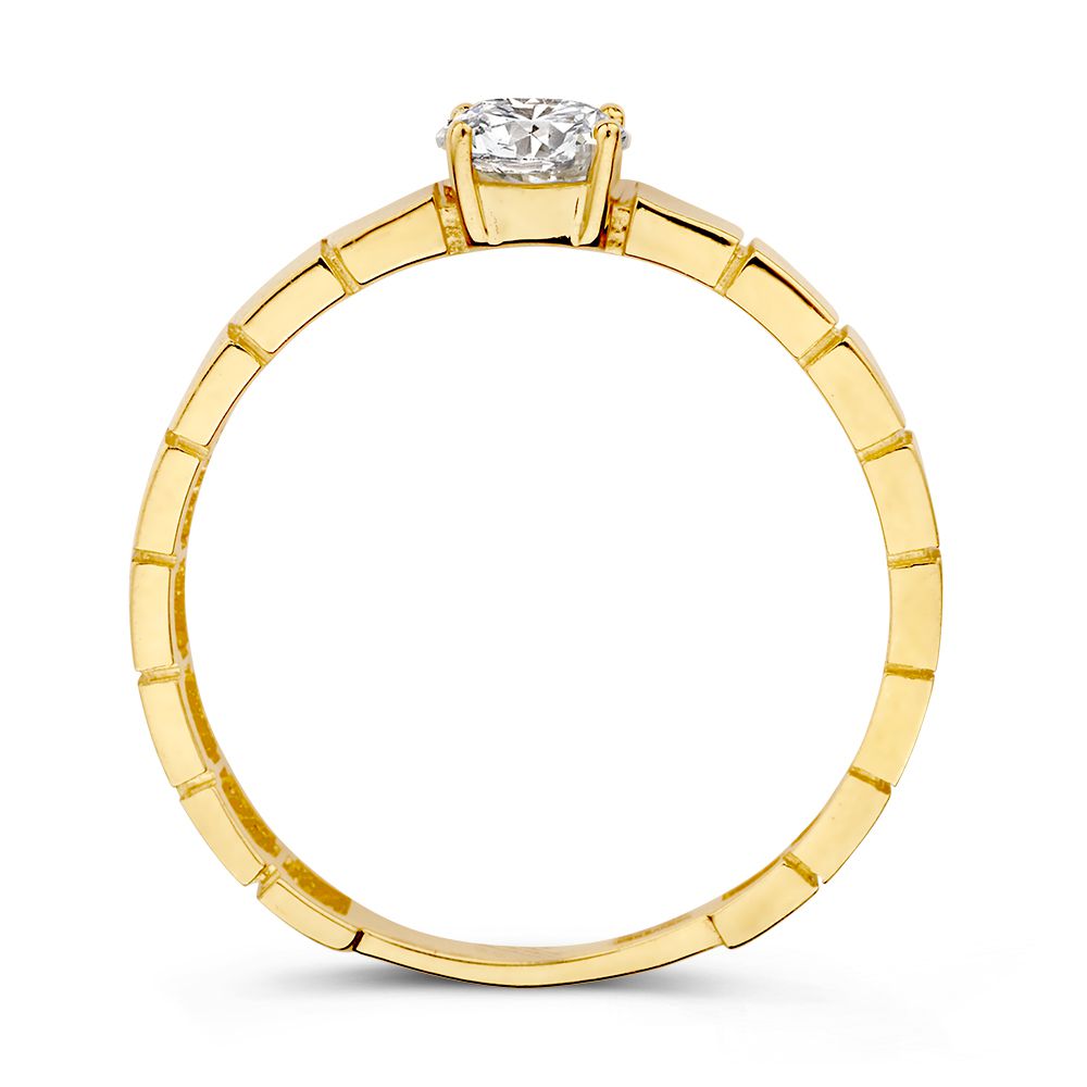 Gelbgoldring mit Zirkonia-Mittelstein und verziertem Band | 14 Karat Gold | Van der Kooij