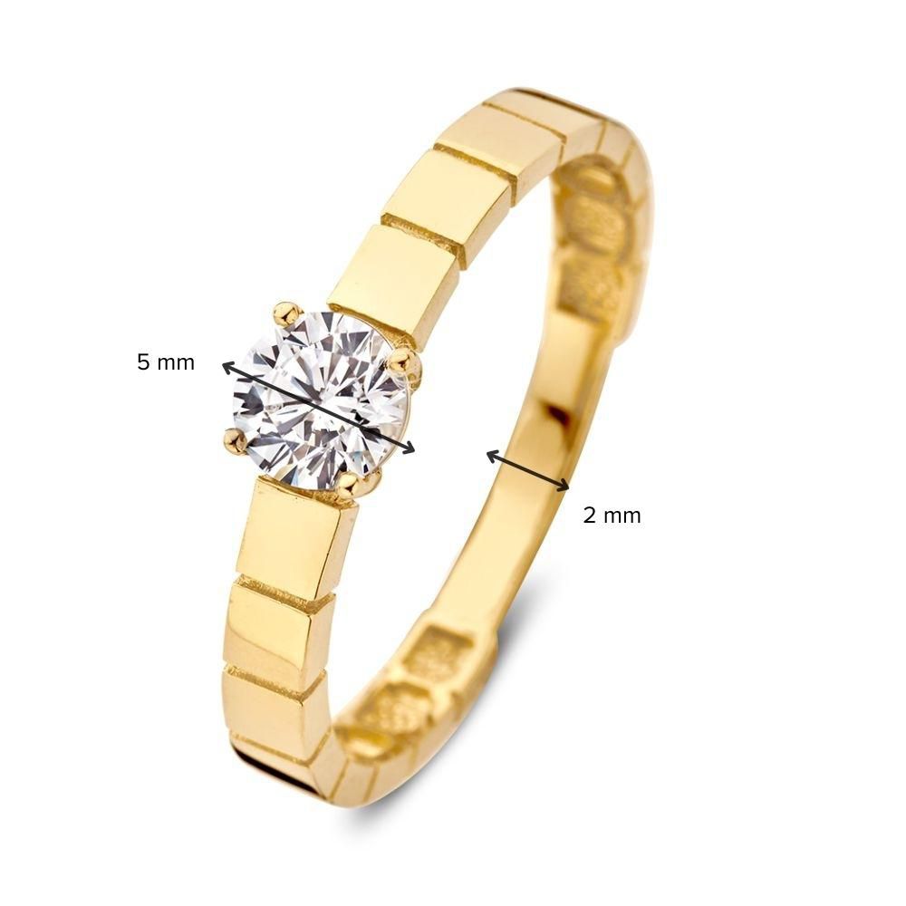 Gelbgoldring mit Zirkonia-Mittelstein und verziertem Band | 14 Karat Gold | Van der Kooij