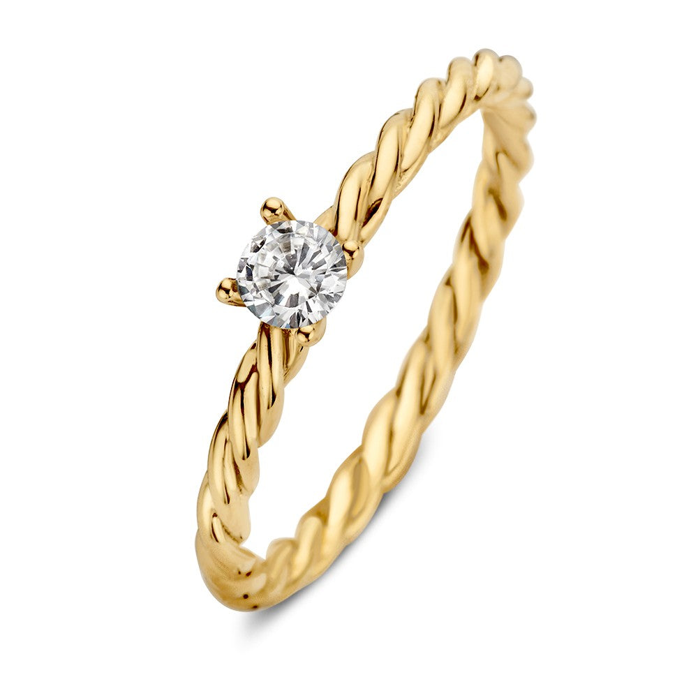 Goldener Solitärring mit gedrehter Band und Zirkonia