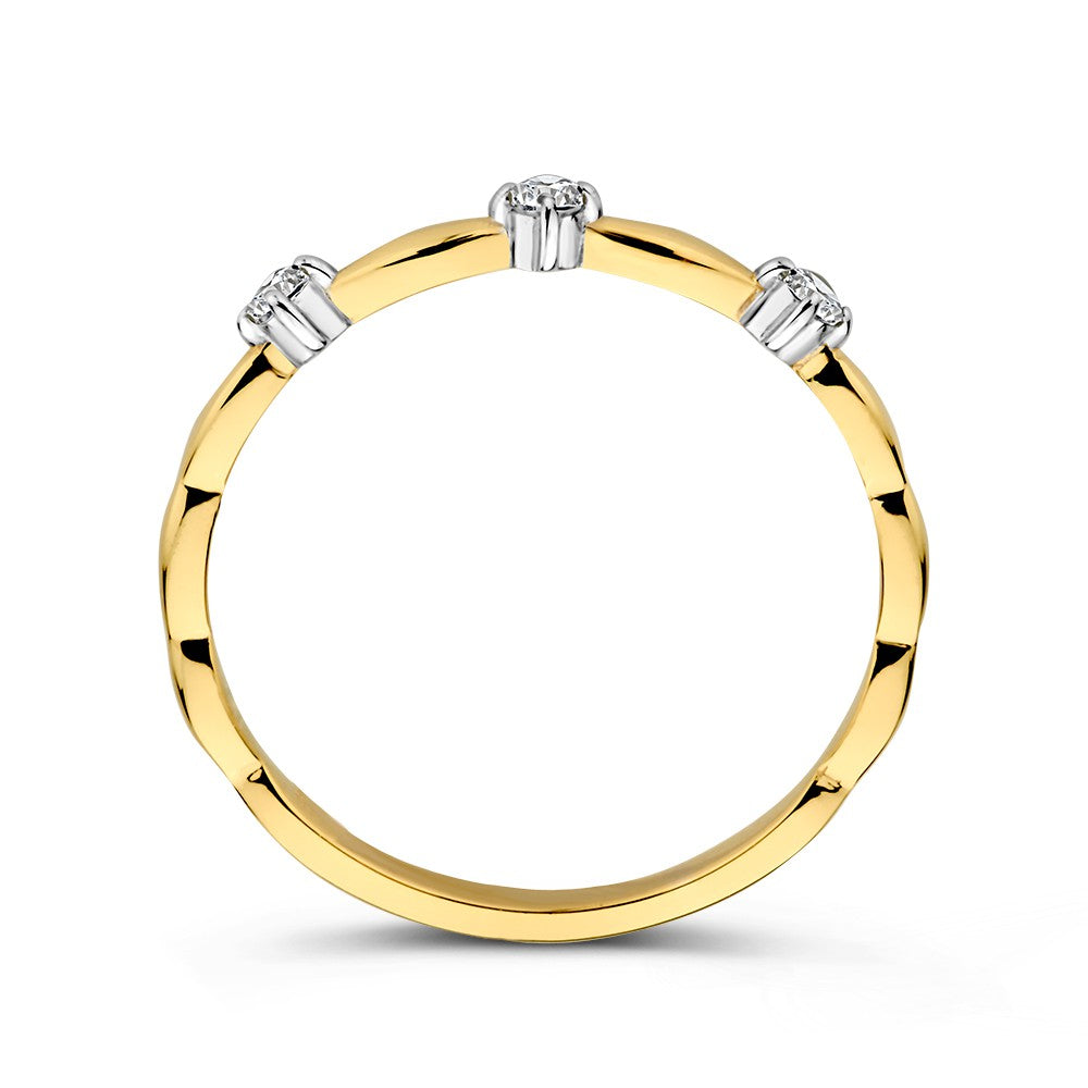 14K Bicolor Gelb- und Weißgoldring mit Zirkonia für Damen, dezente Eleganz