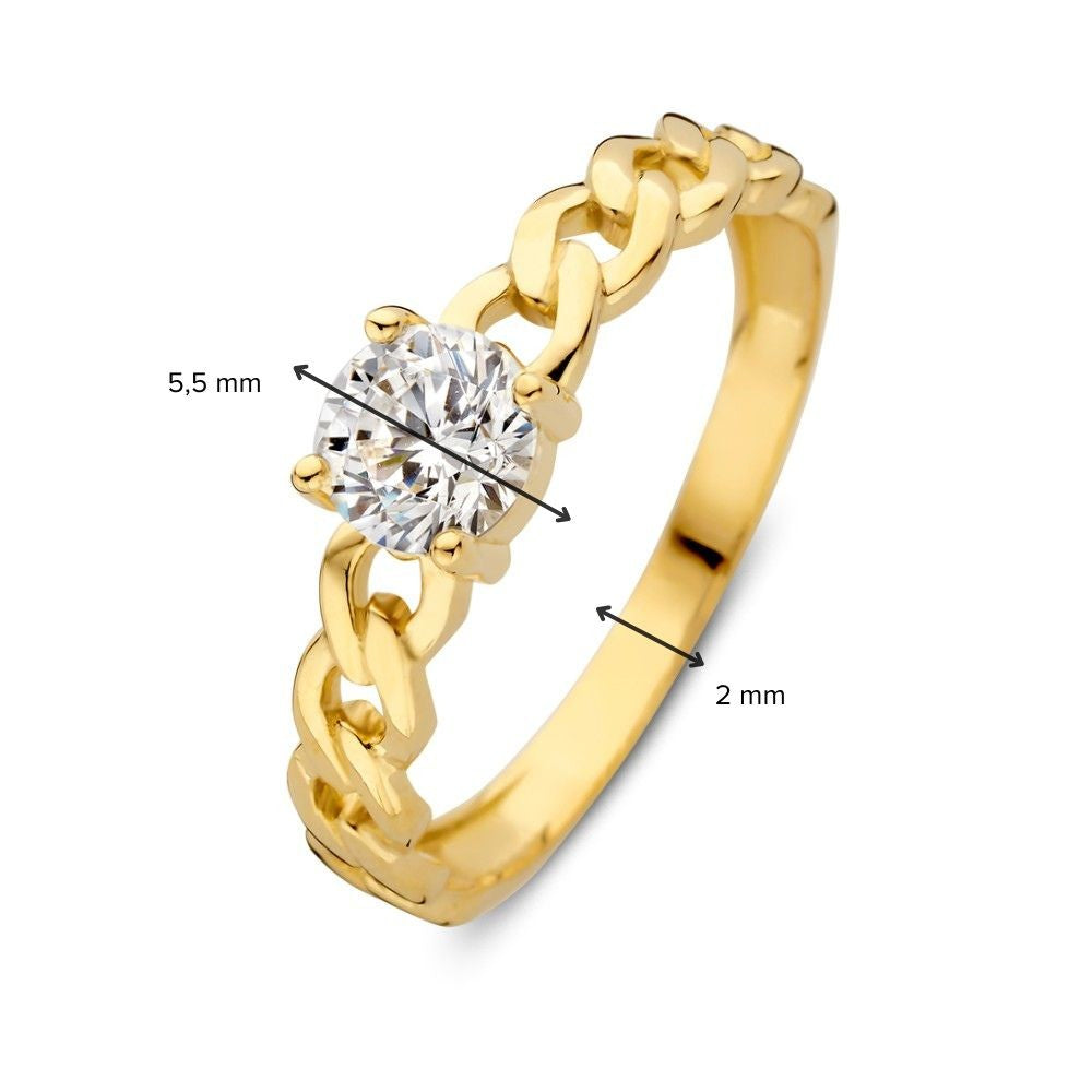 Goldener Solitärring mit Gourmet-Kette und Zirkonia – Eine perfekte Kombination aus elegant und modern