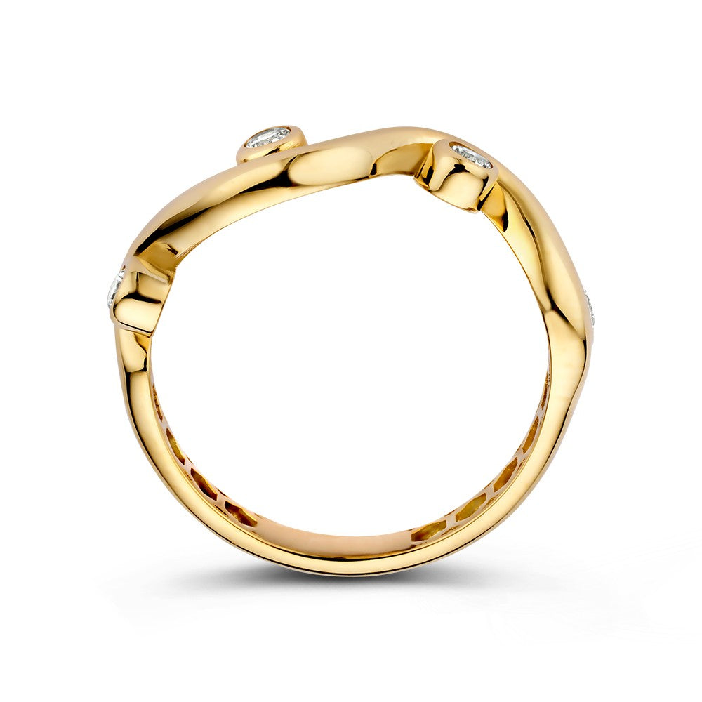 Verspielter Gelbgoldring mit Zirkonia in runden Krappenfassungen – Eine fröhliche Wendung für jeden Look