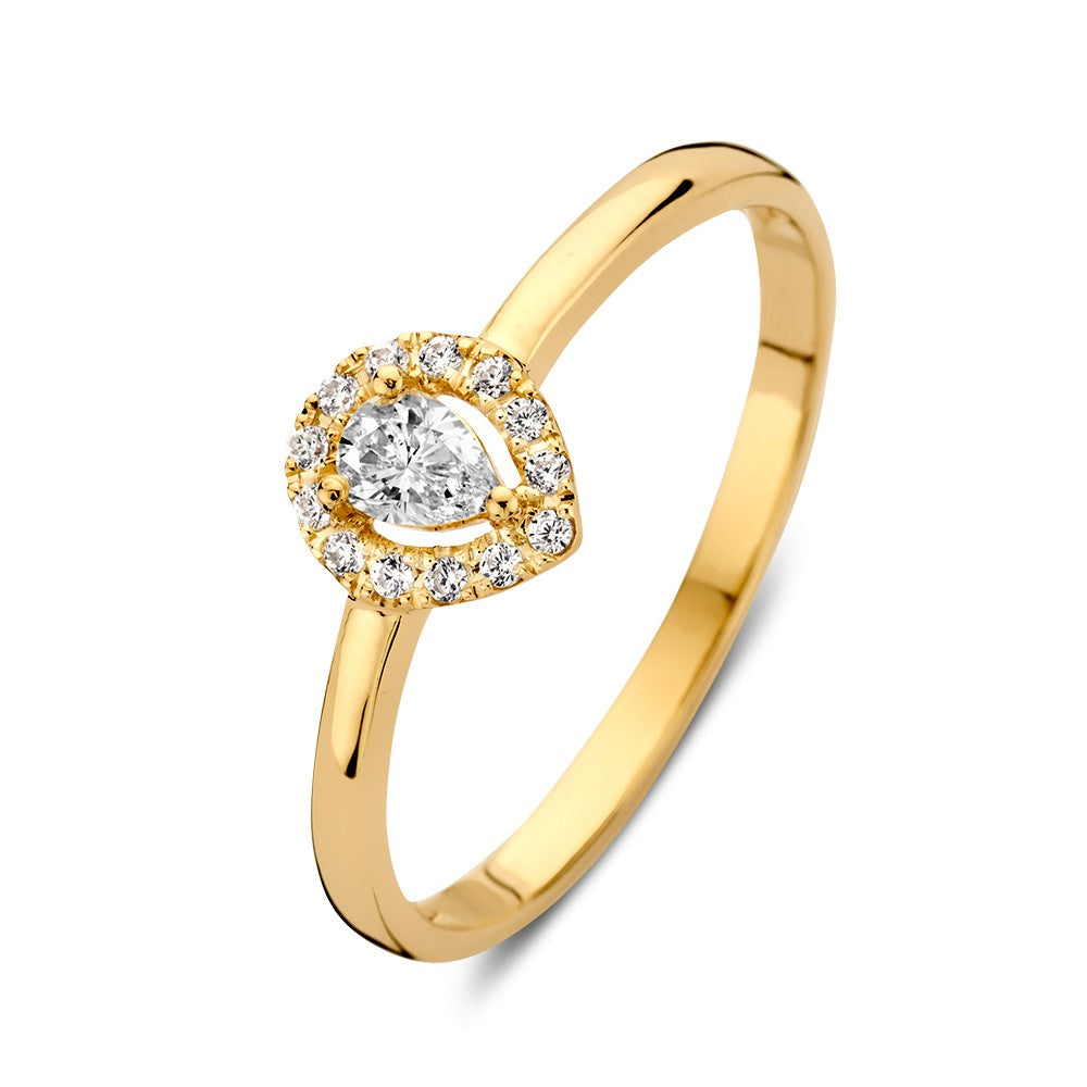 Eleganter Ring aus Gelbgold mit einem herzförmigen Zirkonia und kleinen Zirkonia-Steinen
