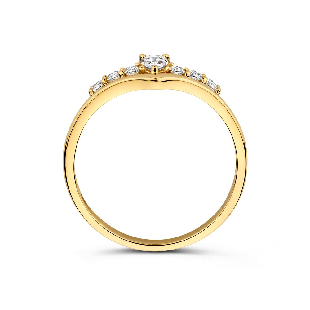 Verspielter Gelbgoldring in V-Form mit Zirkonias – Eine moderne Interpretation klassischer Eleganz