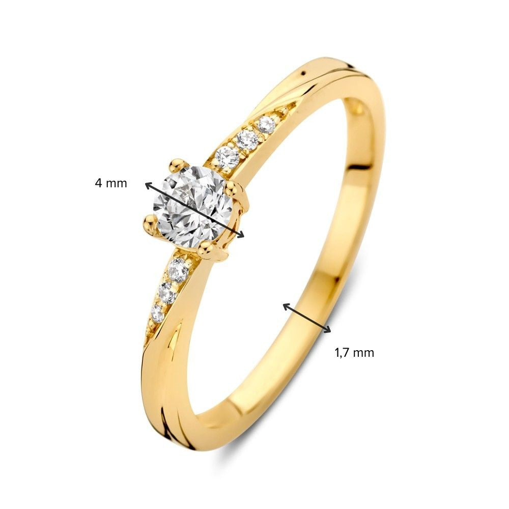Gelbgoldener Solitärring mit Zirkonias und verspieltem Twist