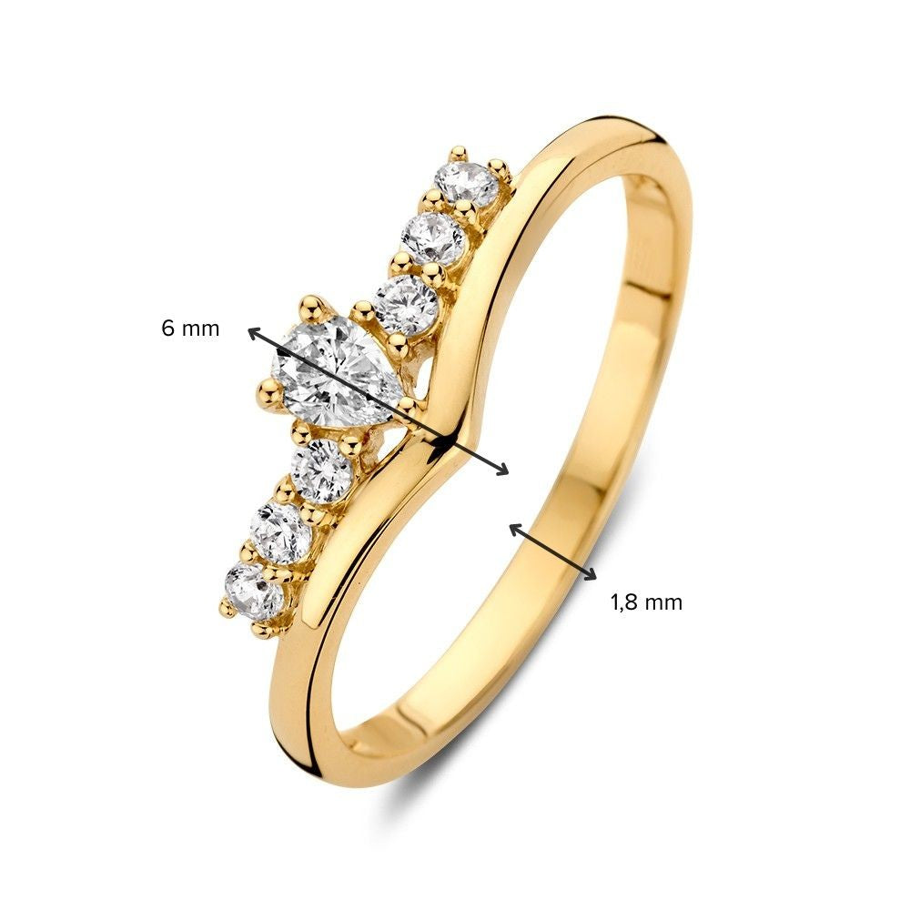Verspielter Gelbgoldring in V-Form mit Zirkonias – Eine moderne Interpretation klassischer Eleganz