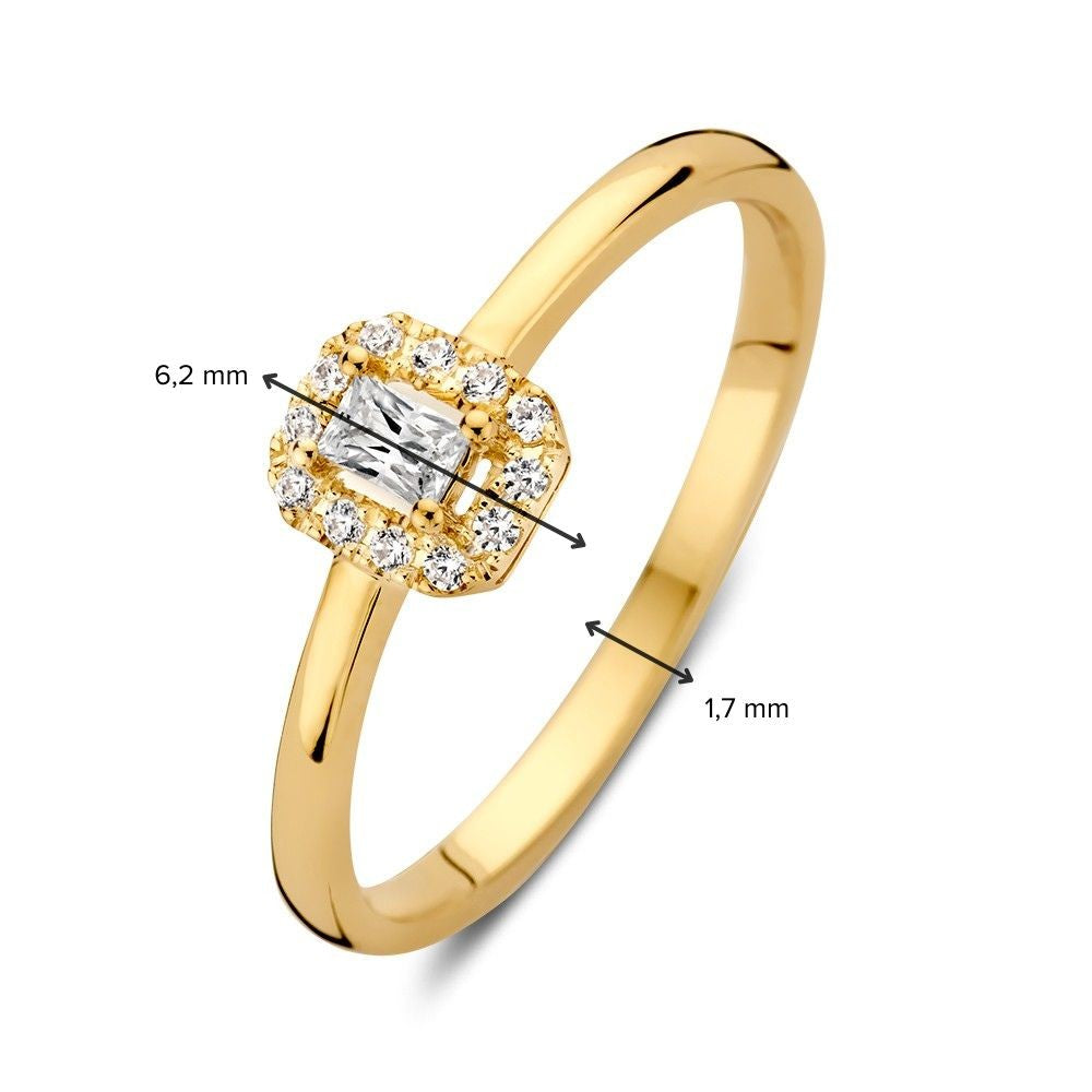 Eleganter Gelbgoldring mit Entouragefassung und smaragdgeschliffenem Zirkonia – Zeitloser Luxus