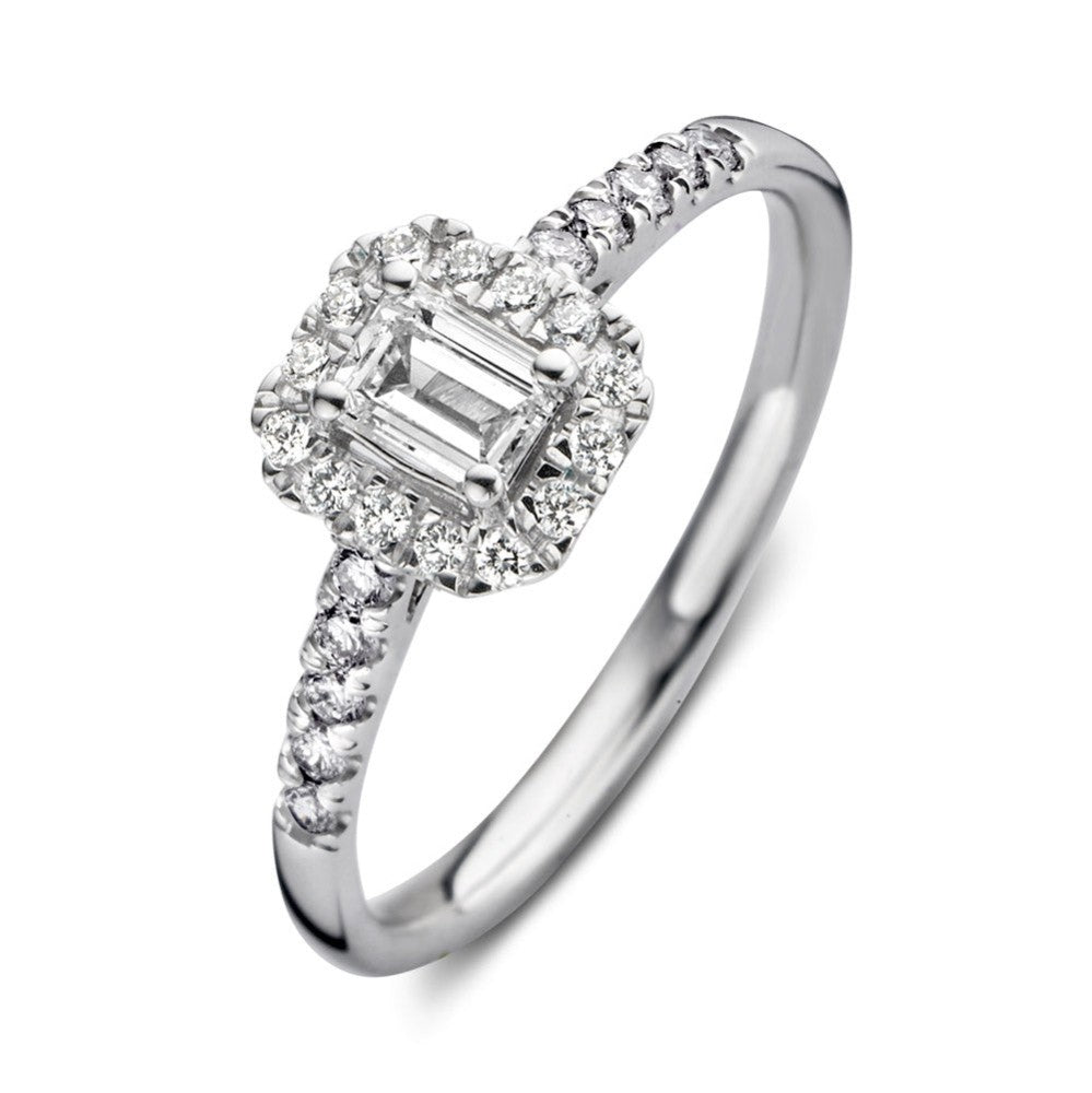 Ring aus Weißgold mit quadratischem Zifferblatt und Diamantenbesatz