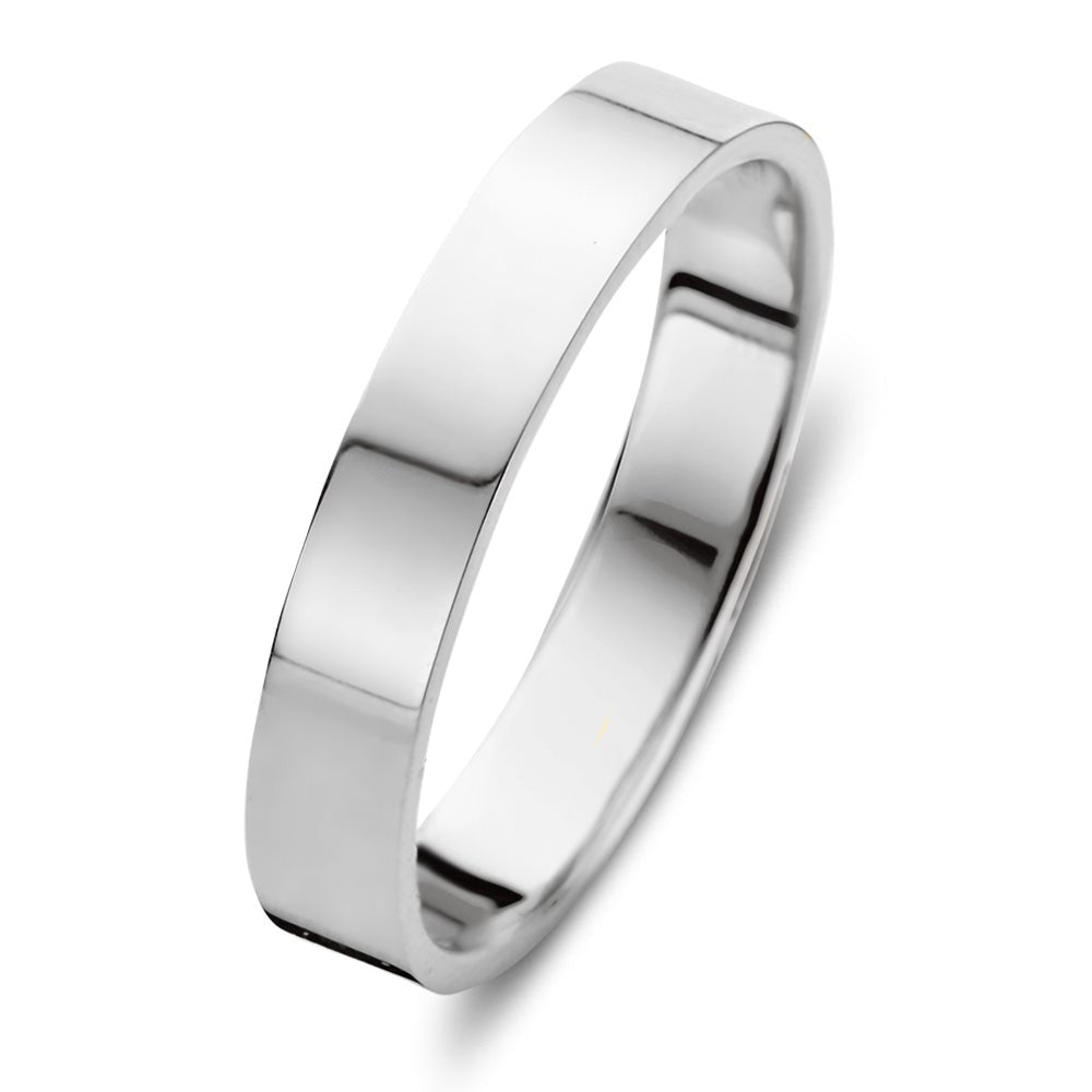 Ring aus Weißgold, 4 mm breit, mit glänzender Oberfläche und schlichter Form