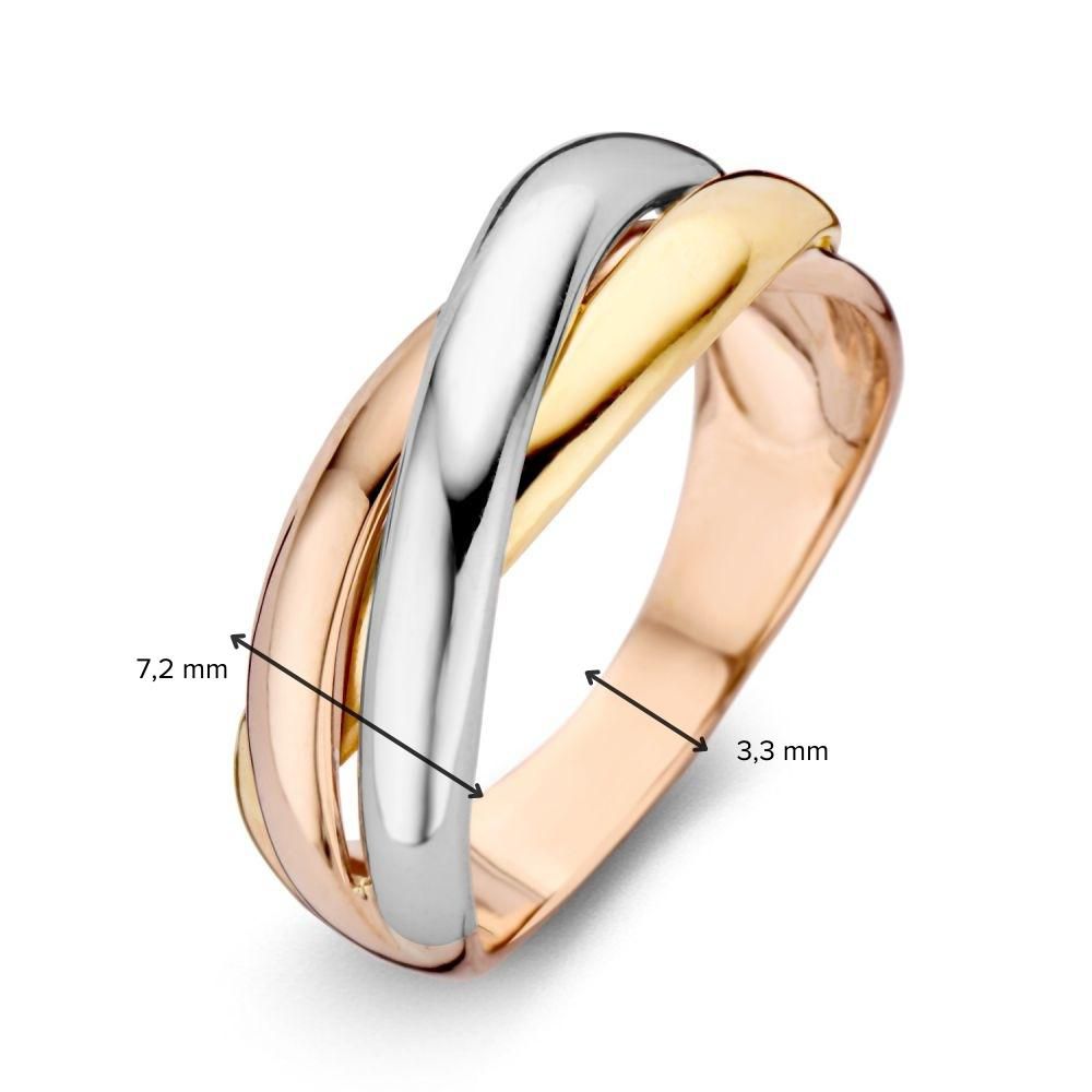 Tricolor-Damenring aus 14 Karat Gold