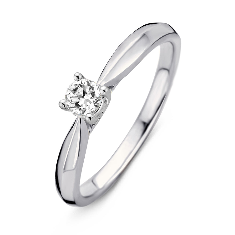 Ring aus Weißgold mit brillantem Diamanten (0,24 Karat) und geschwungenem Design