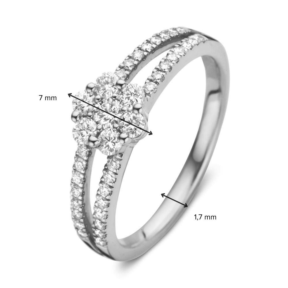 Eleganter Weißgoldring mit Brillant in Quadratumrandung und schwebenden Diamanten 0,55 Karat.