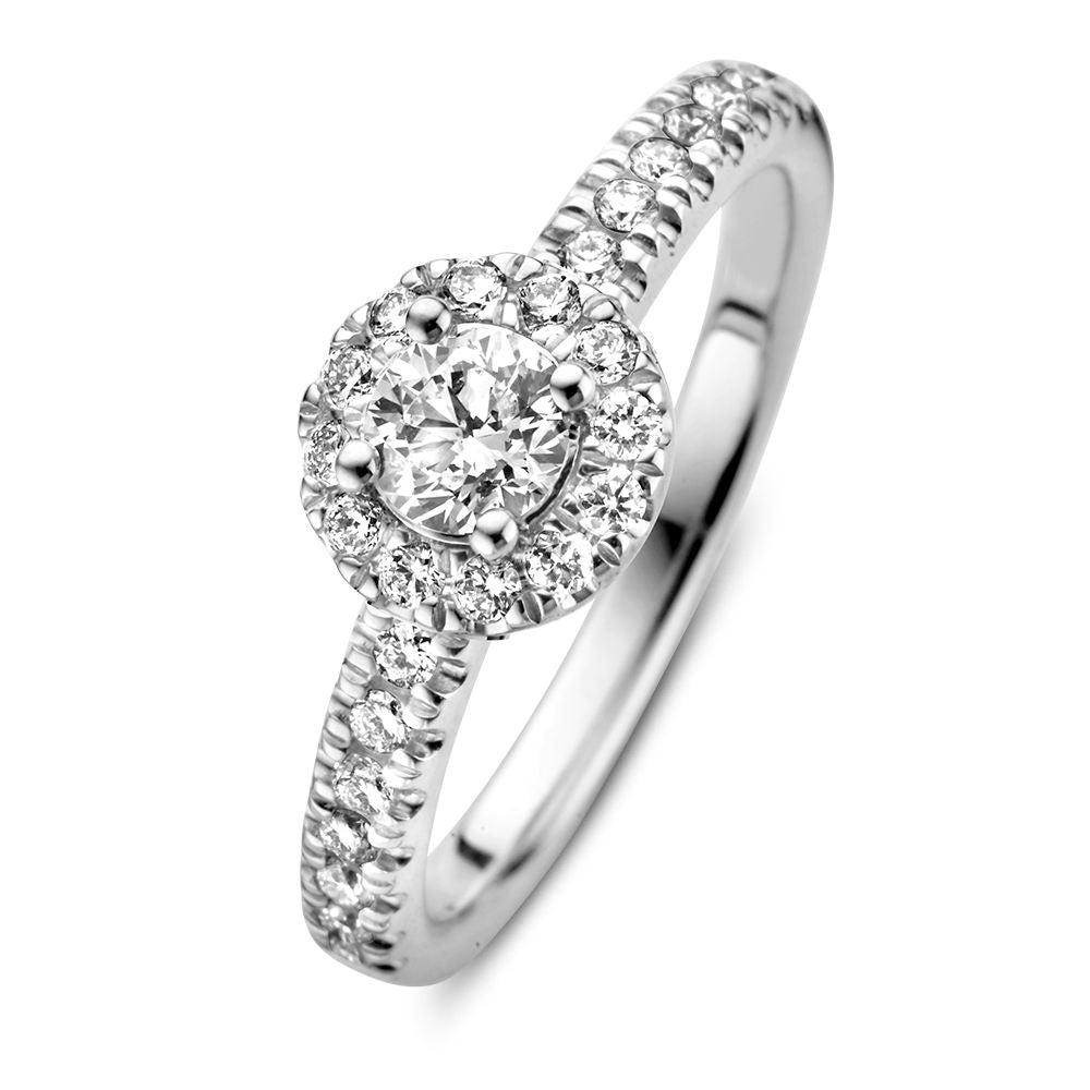 Ring aus Weißgold mit 0,40 Karat zentralem Diamanten und brillanten Akzenten am Band