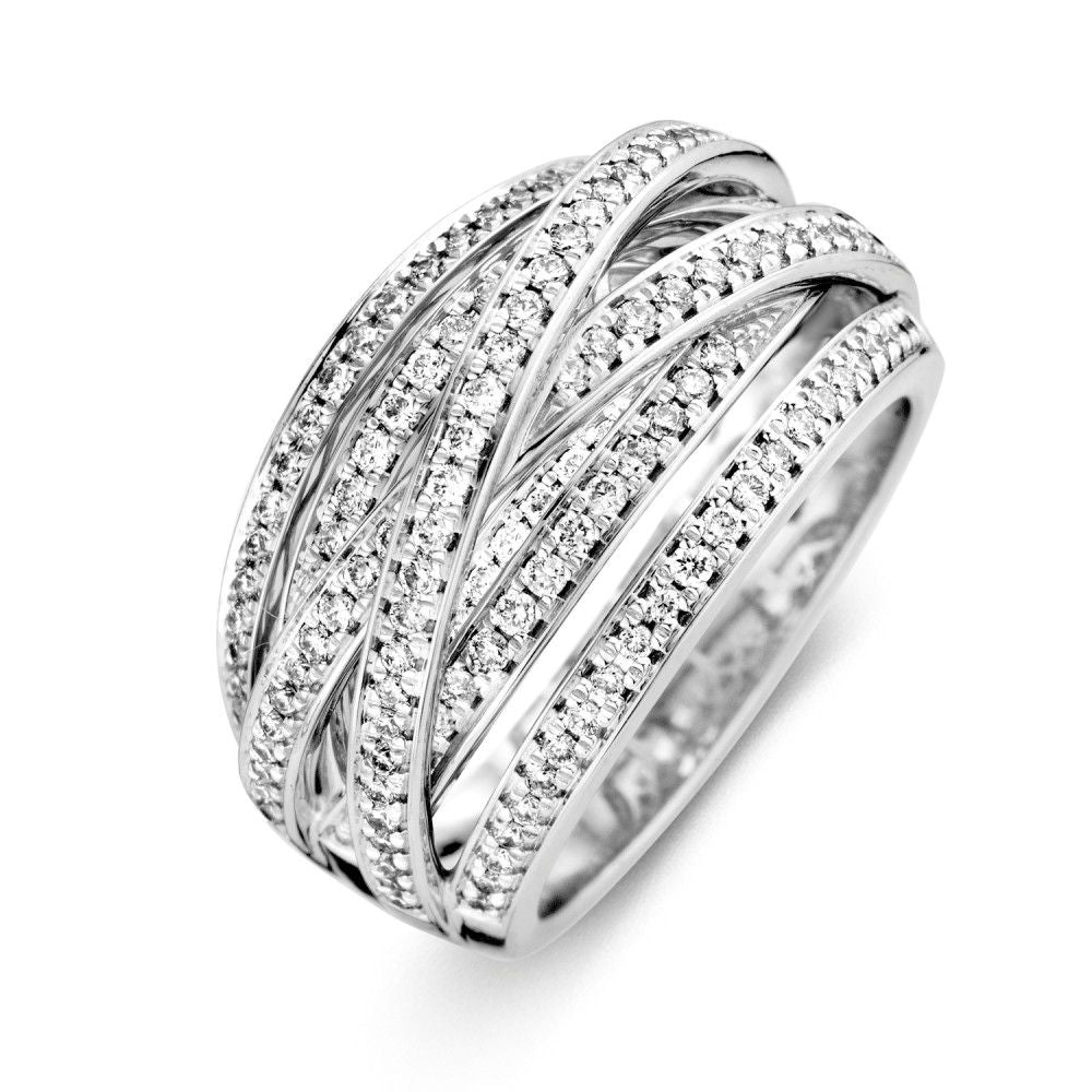 Ring aus Weißgold mit Brillanten, 0,68 ct, gewundenes Design mit funkelnden Steinen