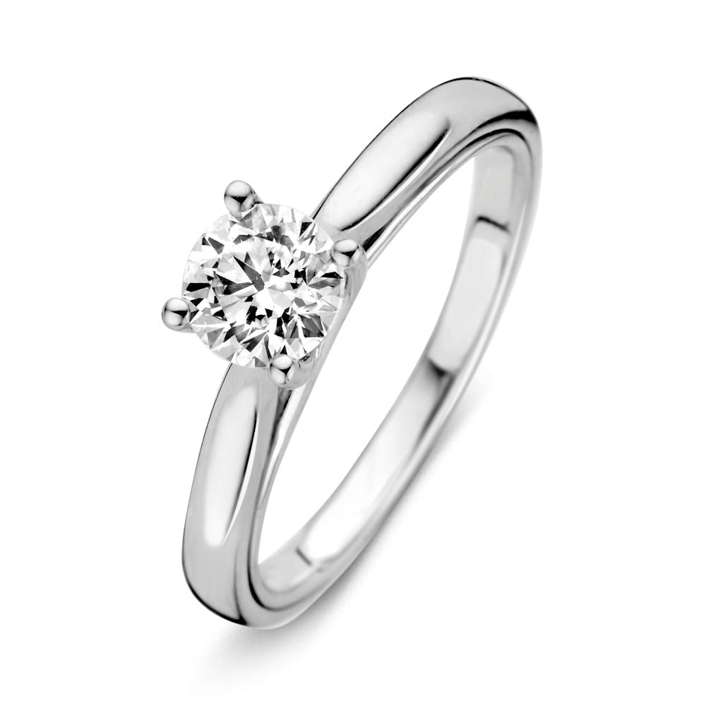 Solitärring aus Weißgold mit brillantem Diamanten (0,74 Karat) und schmalem, poliertem Band