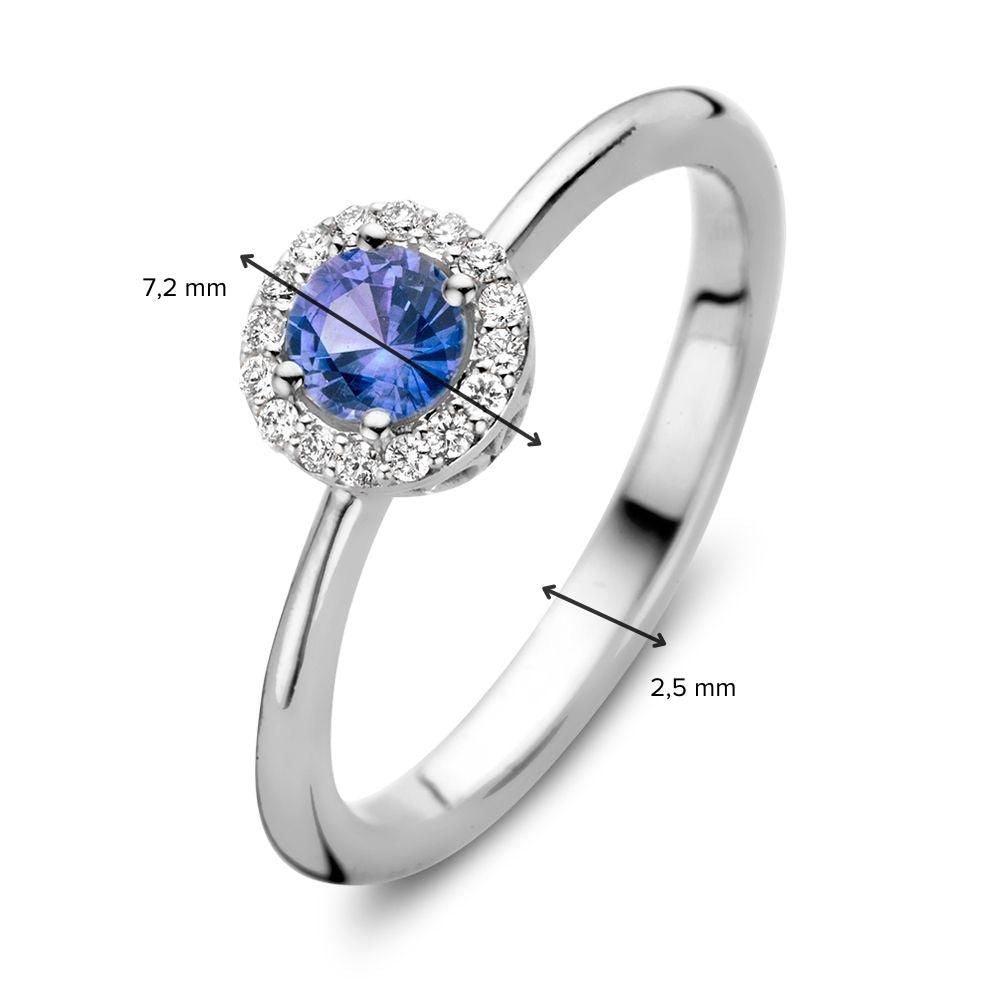 18kt Weißgold-Entourage-Ring mit blauem Saphir und 0,11ct Diamanten
