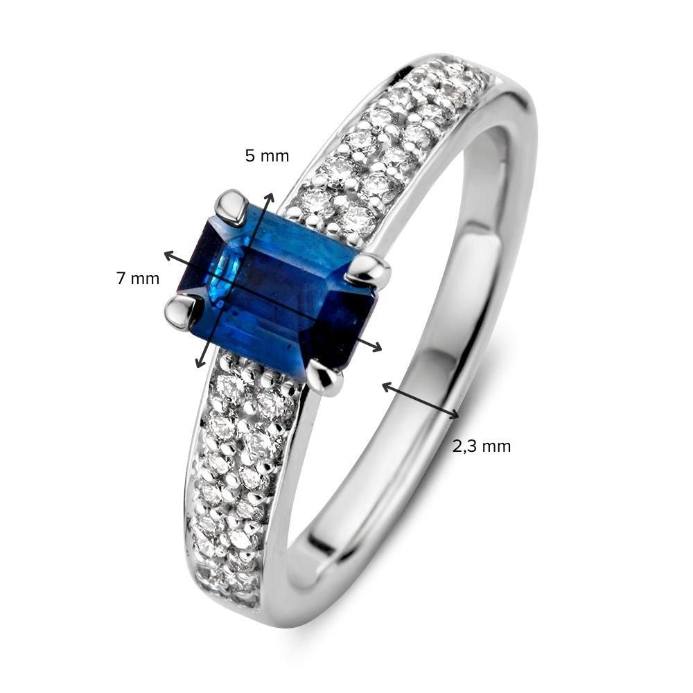 Eleganter Weißgoldring mit blauem Saphir und Diamanten