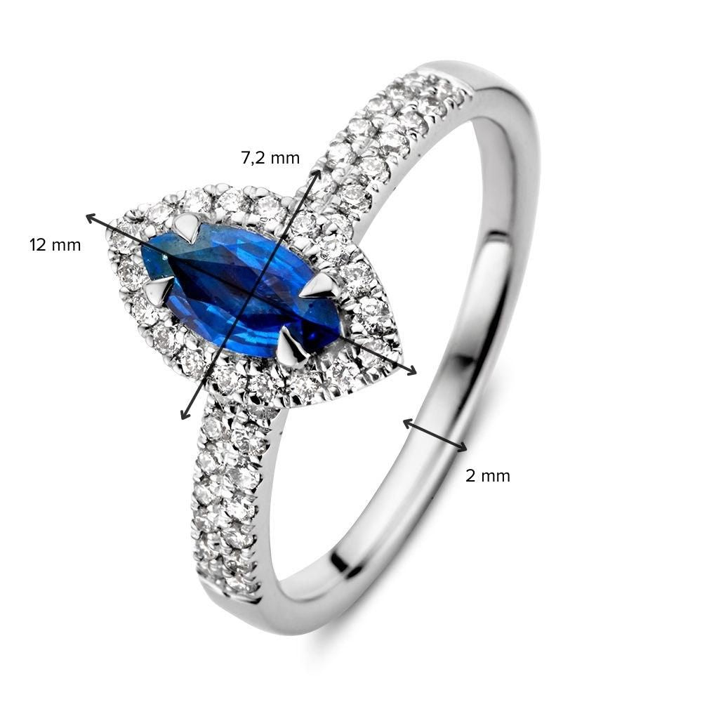 14 Karat Weißgoldring mit Marquise-Saphir und 0,53 Karat Diamanten