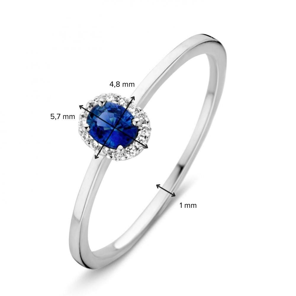 Damenring aus Weißgold mit blauem Saphir und Diamant – dezenter Luxus