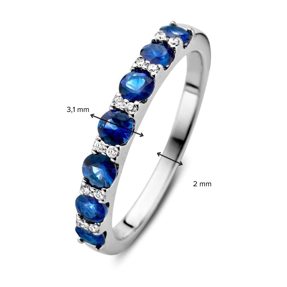 14 Karat Weißgoldring mit 0,90 Karat Blauem Saphir und 0,06 Karat Diamanten