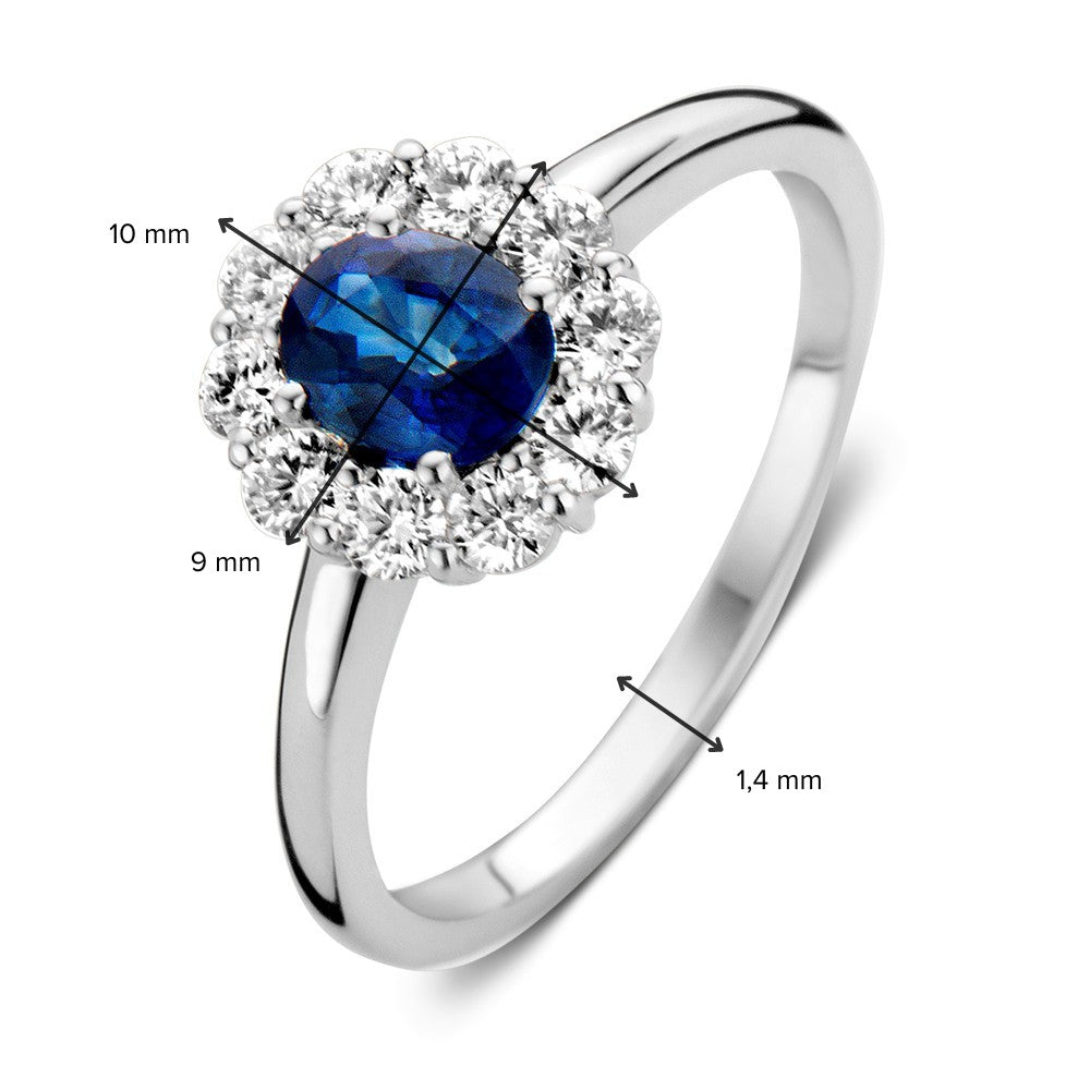 Weißgoldring mit blauem Saphir und Diamanten – Zeitlose Eleganz in klassischer Fassung
