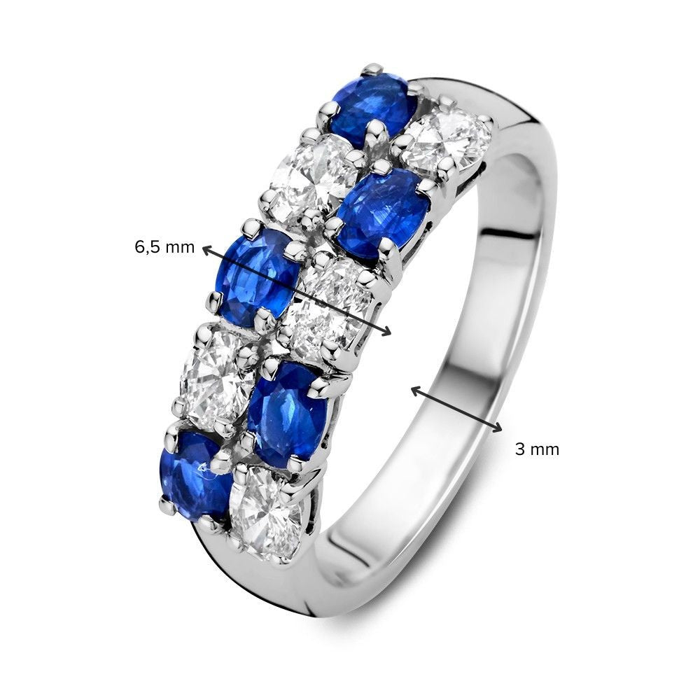 14 Karat Weißgoldring mit oval geschliffenem blauem Saphir und 0,70 Karat Diamanten