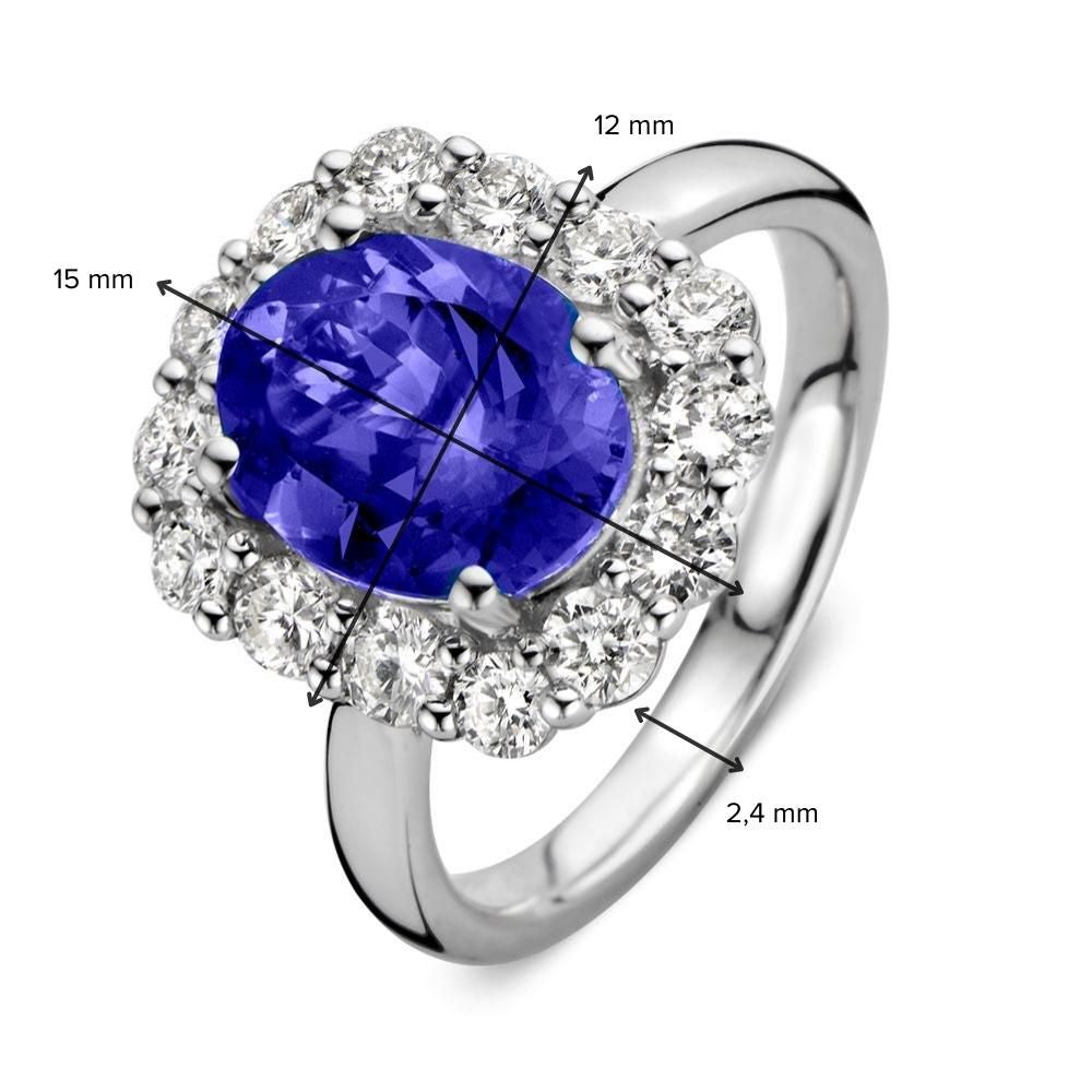 Eleganter Ring aus Weißgold mit Tansanit und Diamant-Halo – 2,80 Karat Tansanit