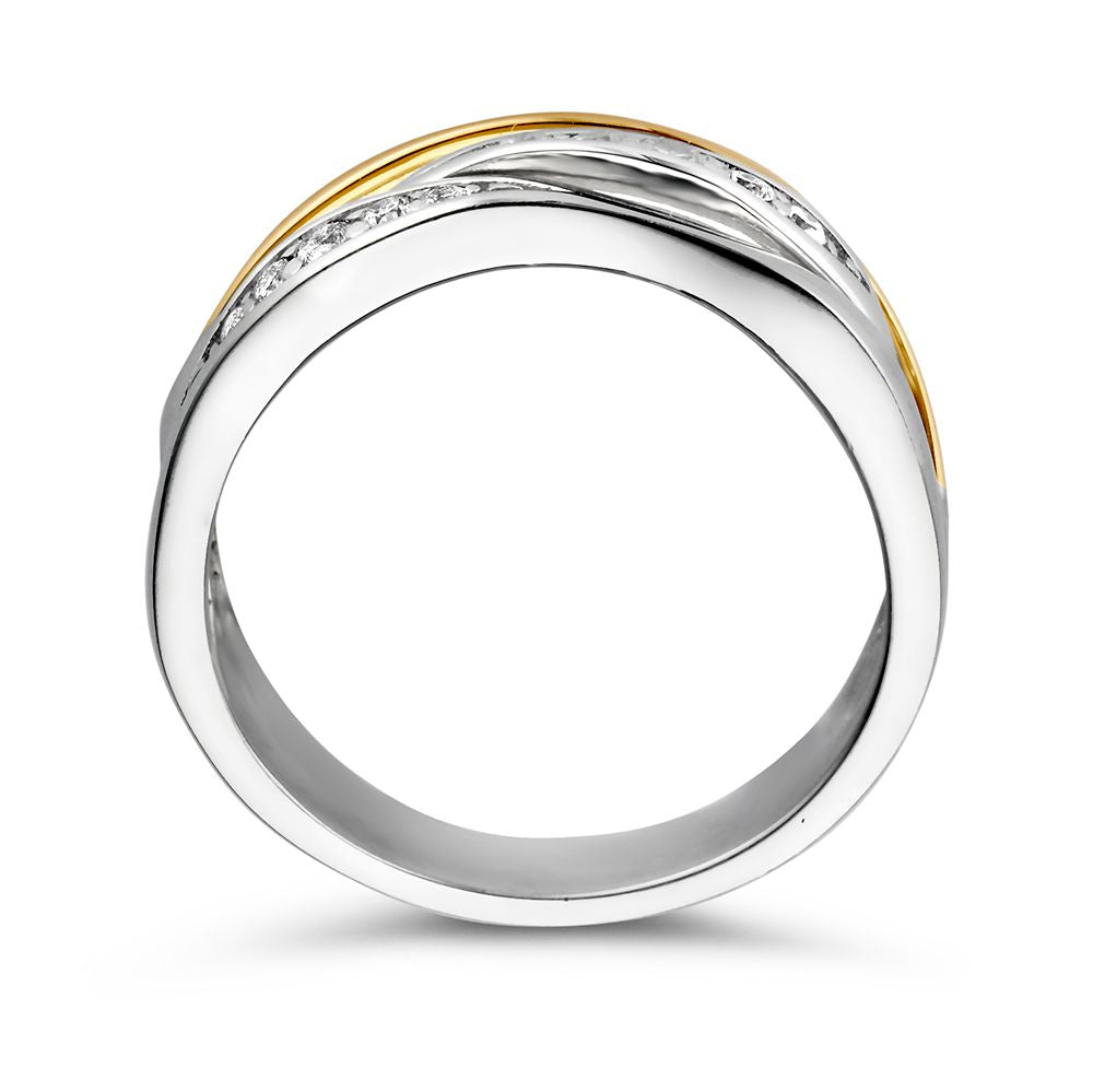 Rhodinierter Damenring aus Silber mit 14 Karat Gelbgold und Zirkonia – Elegantes und raffiniertes Design
