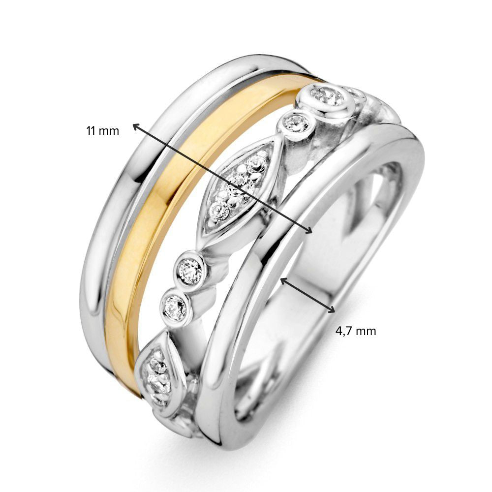 Damenring aus Silber mit 14 Karat Gelbgold und Zirkonia