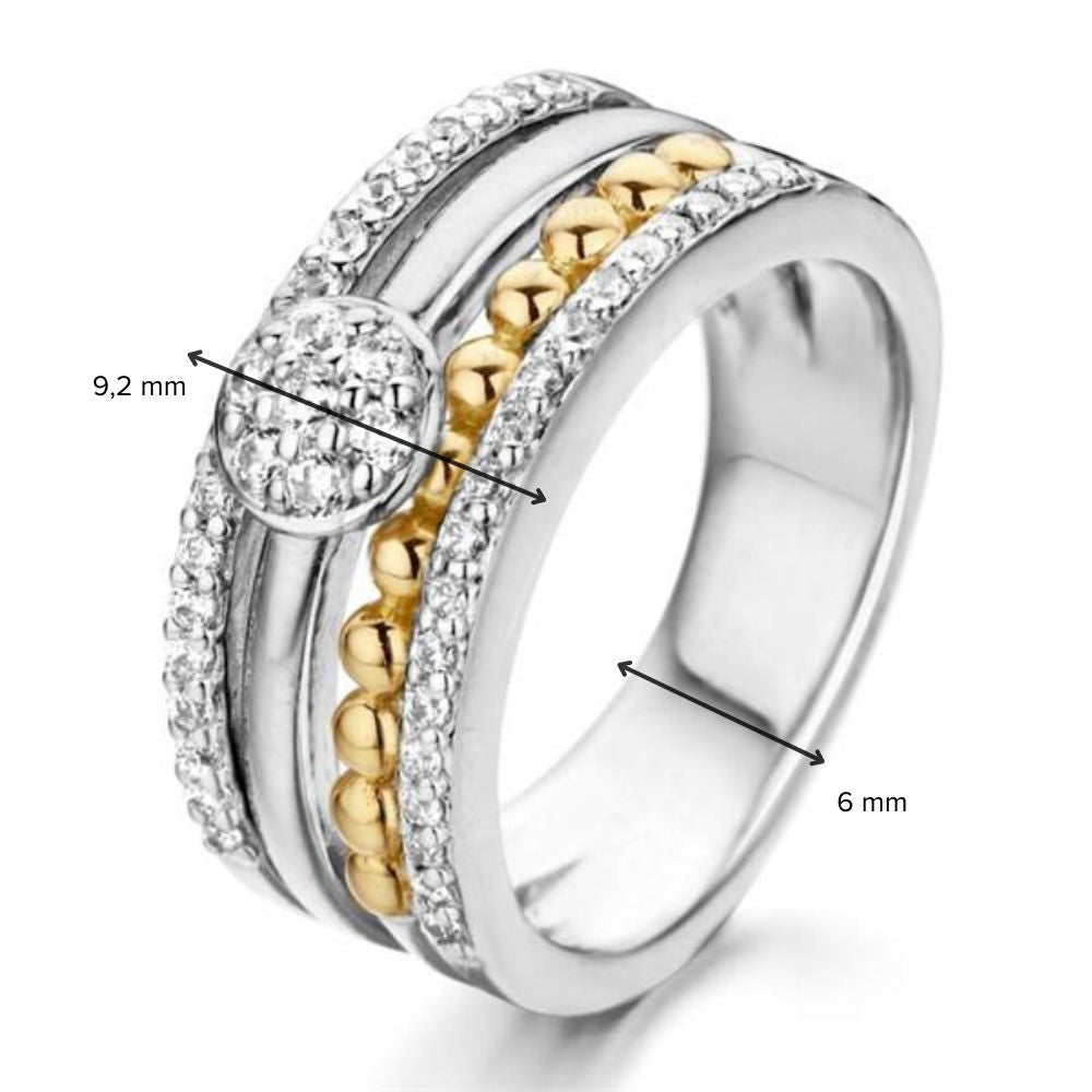 Silberner Damenring mit 14 Karat Gold und Zirkonia – Gelbgold