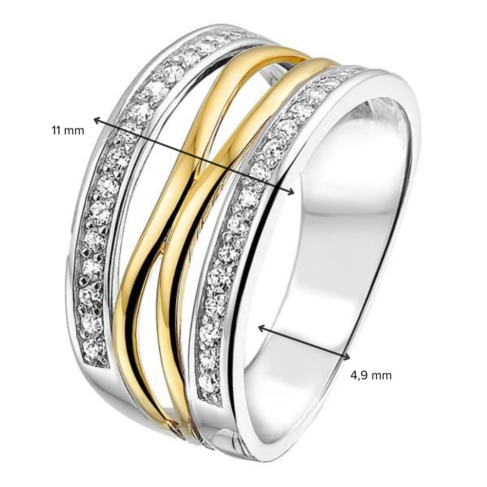 Damenring aus Silber mit 14 Karat Gelbgoldfassung und weißem Zirkonia – Elegantes Minimalismus