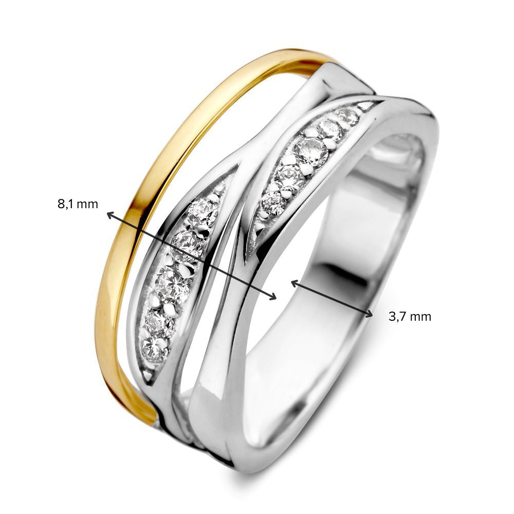 Rhodinierter Damenring aus Silber mit 14 Karat Gelbgold und Zirkonia – Elegantes und raffiniertes Design