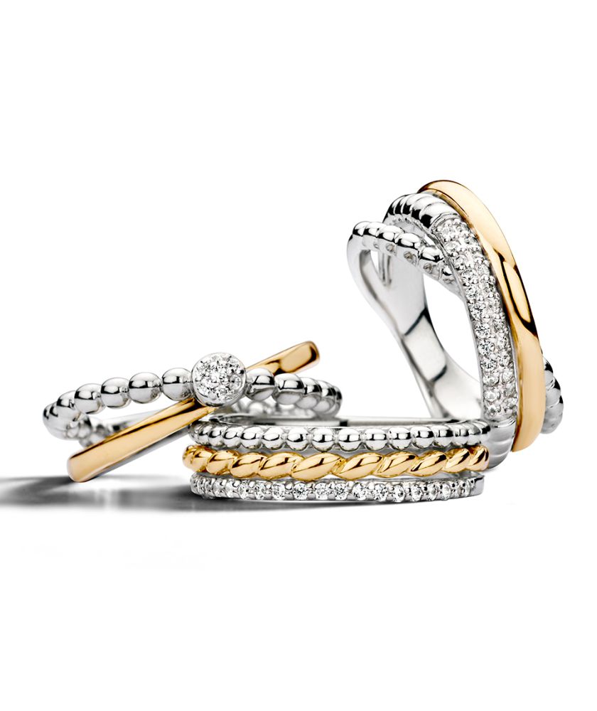 Rhodinierter Damenring aus Silber mit 14 Karat Gold und Zirkonia – 6,1mm Breite – Kostenloser Versand
