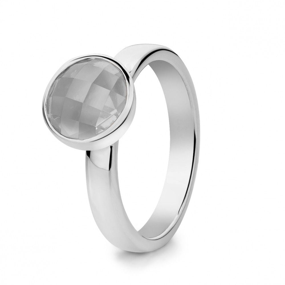 Damenring aus rhodiniertem Silber mit facettierter grauer Mondstein-Optik