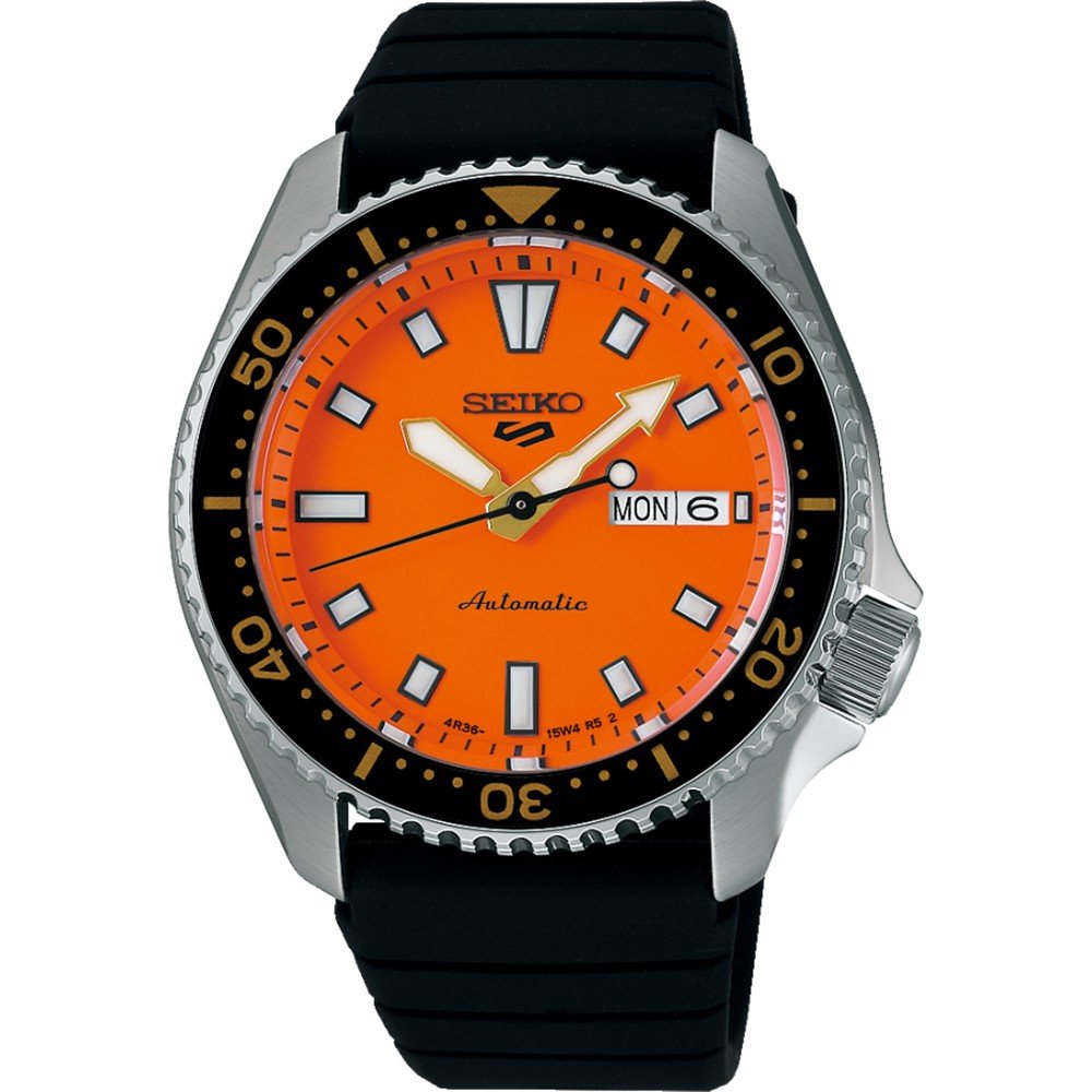 Herrenarmbanduhr mit orangefarbenem Zifferblatt, schwarzem Silikonarmband und Edelstahlgehäuse