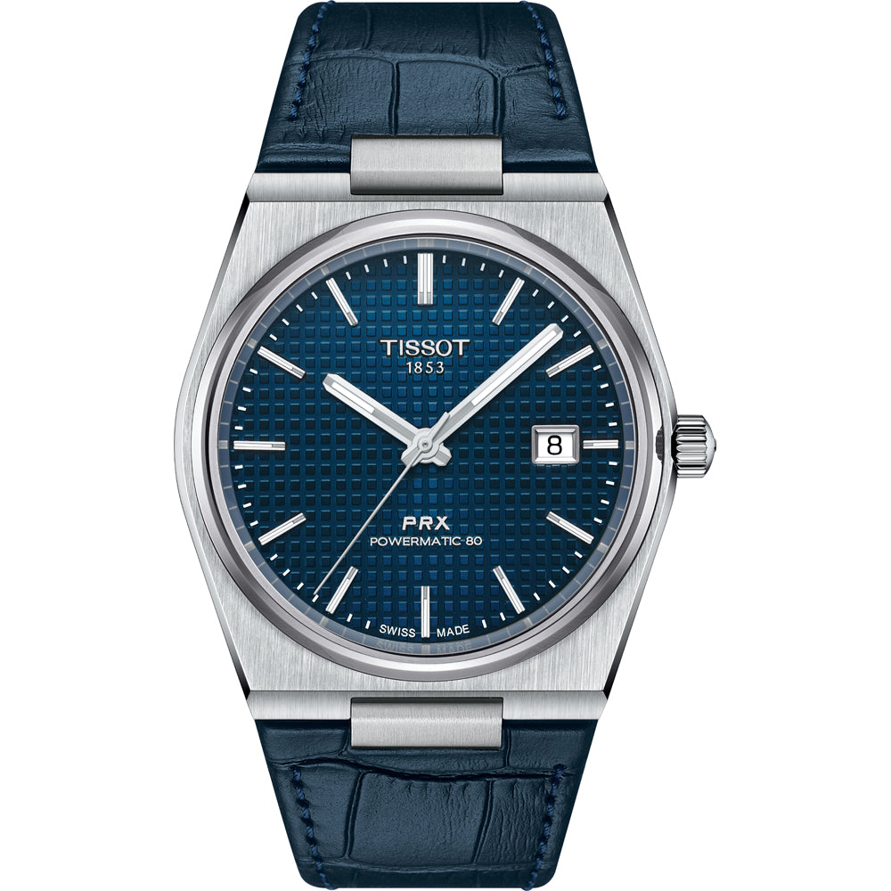 Herrenarmbanduhr mit blauem Zifferblatt, Edelstahlgehäuse und blauem Lederarmband