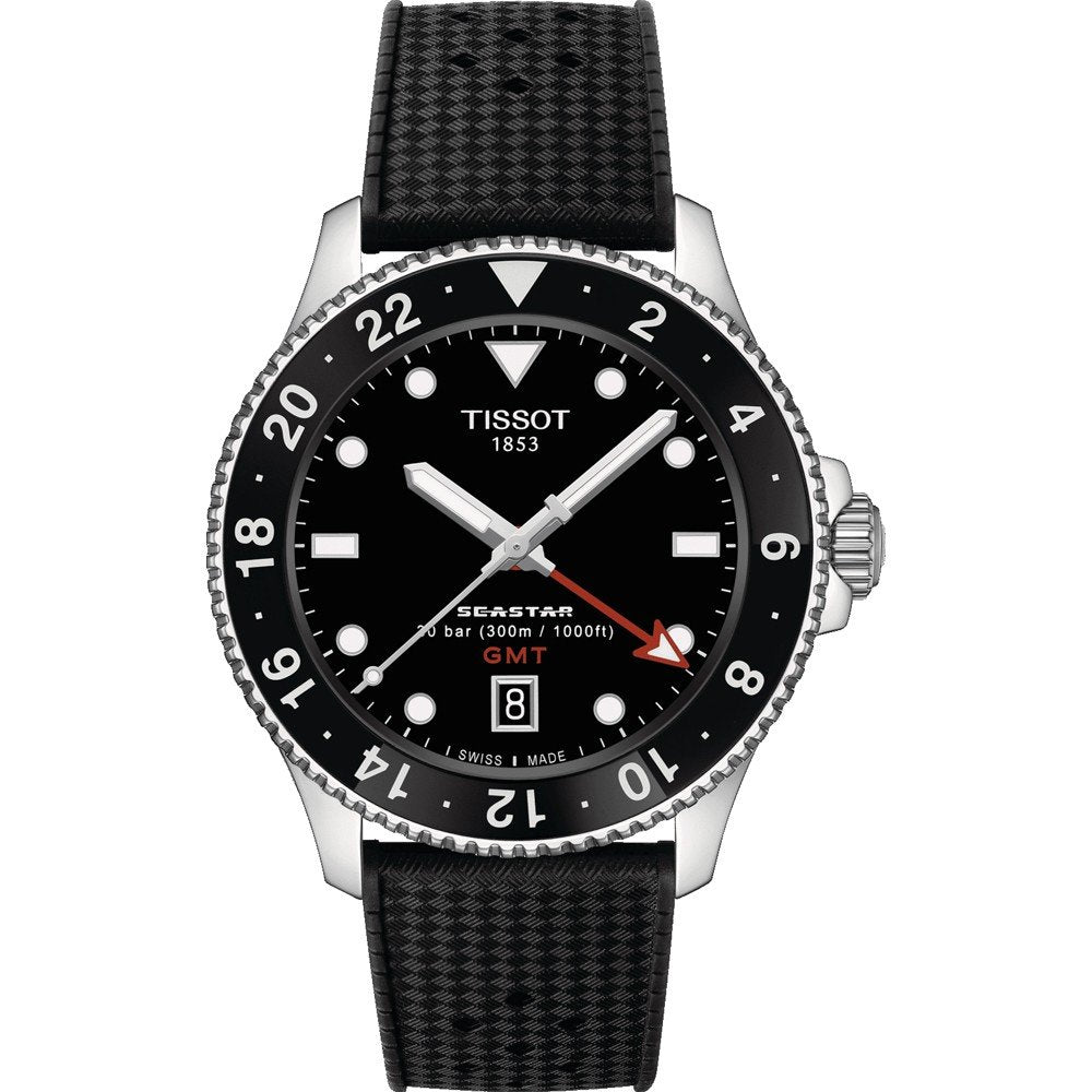 Taucheruhr mit schwarzem Zifferblatt, Edelstahlgehäuse und schwarzem Gummiarmband