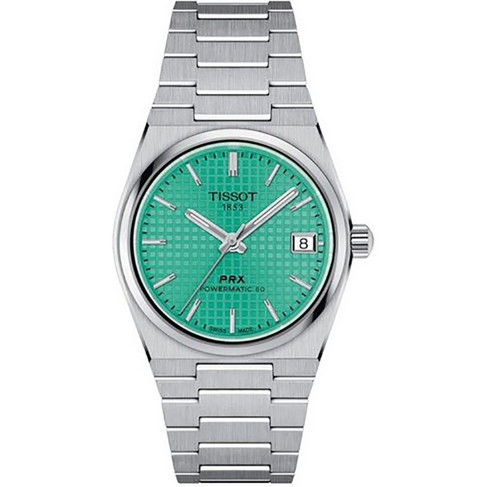 Uhr mit grünem Zifferblatt, Edelstahlgehäuse und -armband, Datumsanzeige bei drei Uhr