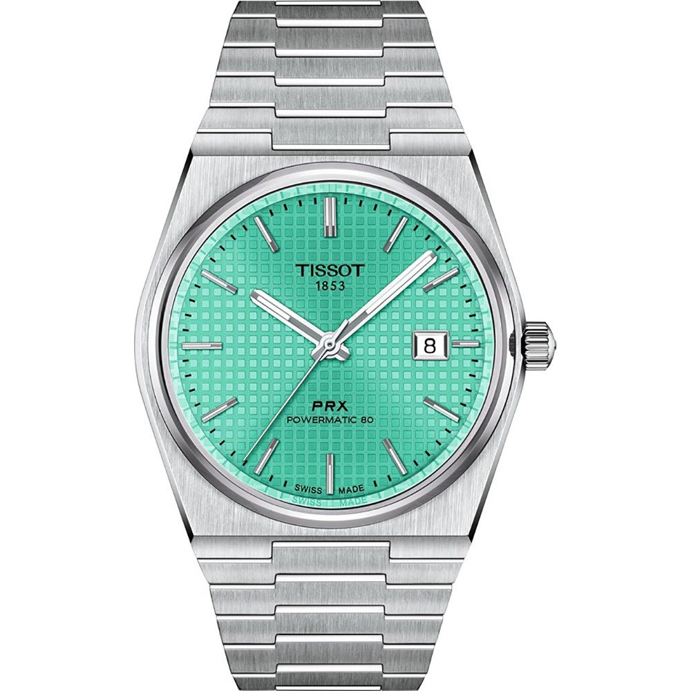 Uhr mit grünem Zifferblatt, Edelstahlgehäuse und -armband, Datumsanzeige bei 3 Uhr
