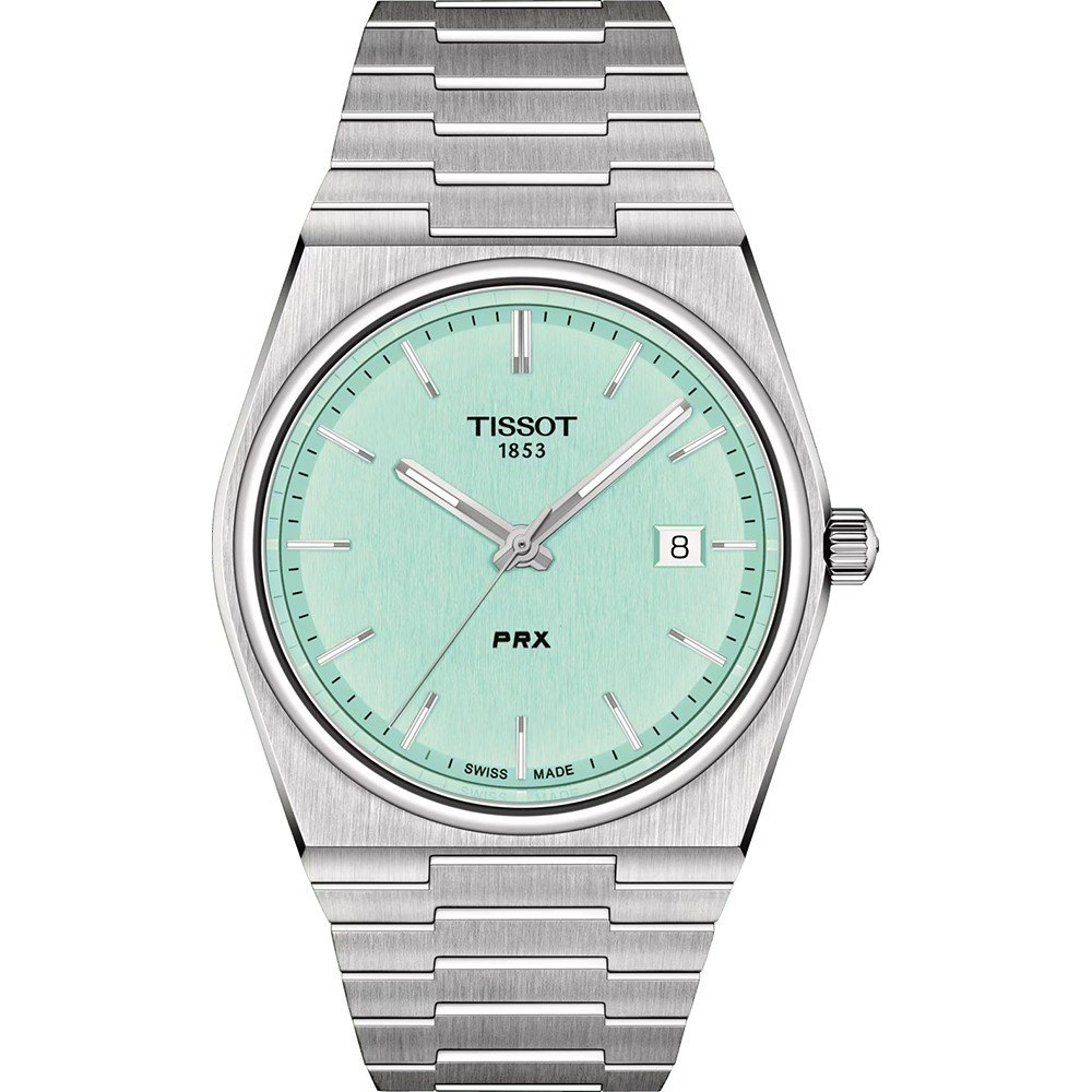 Uhr mit mintgrünem Zifferblatt, Edelstahl-Gehäuse und -Armband, Datumsanzeige bei 3 Uhr