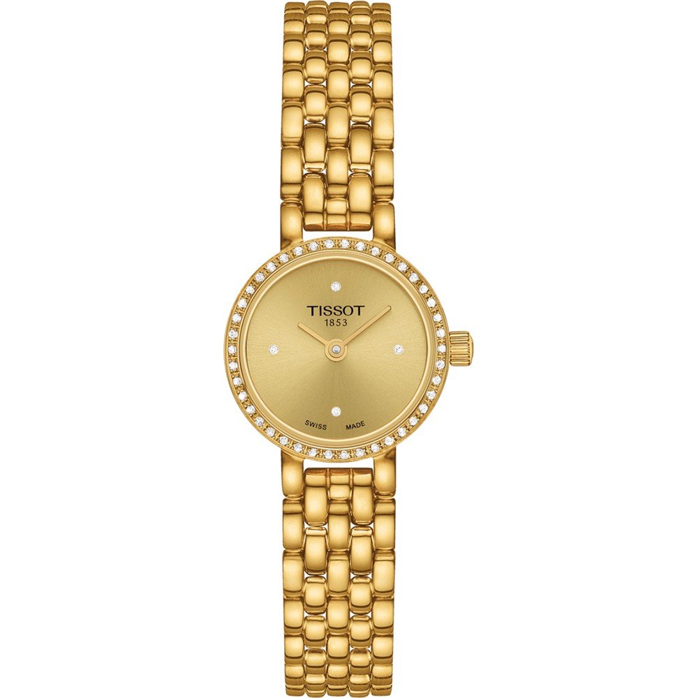 Dameuhr mit goldenem Gehäuse, goldenem Mesh-Armband und Zifferblatt mit Strasssteinen